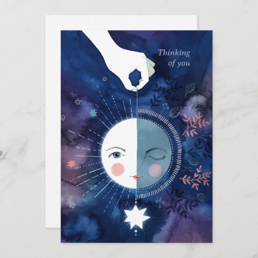 Waning Half Moon Thinking Your Card Dankeskarte (Vorne/Hinten)