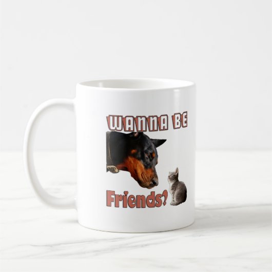 Wanna Be Friends Funny Dog & Cat Design Kaffeetasse (Links)