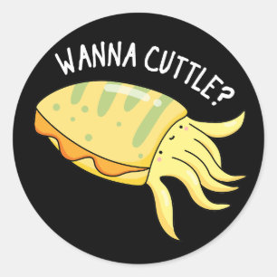 Wanna Cuttle Funny Cuttlefish Puppe Dark BG Runder Aufkleber