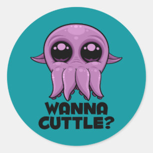 Wanna Cuttle Niedlicher Cartoon Cuttlefish Runder Aufkleber