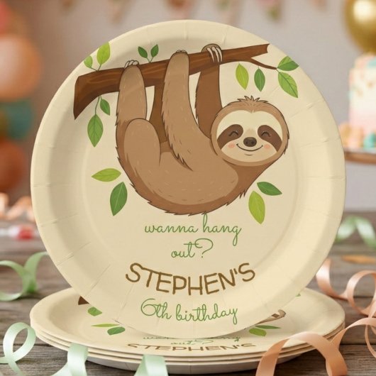 Wanna hang out? sloth kids birthday pappteller