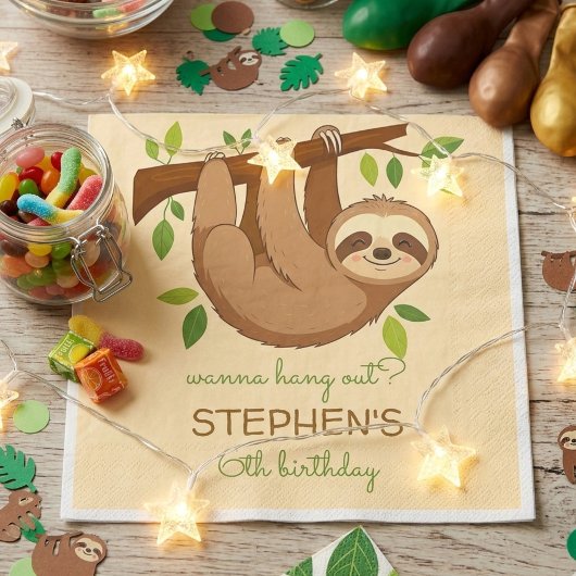 Wanna hang out? sloth kids birthday serviette