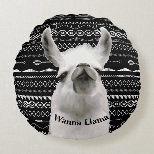 Wanna Llama Tribal Aztec Muster Rundes Kissen (Vorderseite)