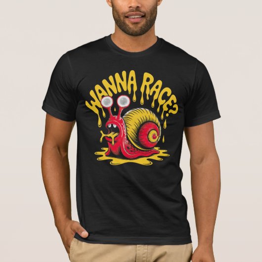Wanna Race Funny Melting Snail Ironic Dark T-Shirt (Vorderseite)