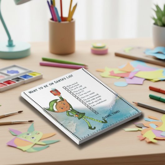 Want to be on Santa's List" Elf Boy Holiday Daily Notizblock