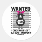Wanted I Once Was Lost Funny Sheep Quotes Jesus Ch Runder Aufkleber (Vorderseite)
