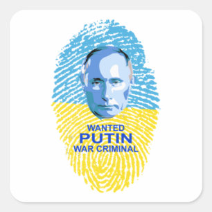 WANTED Putin War Criminal  Quadratischer Aufkleber
