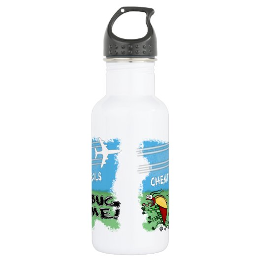 Wanze, die weg von chemtrail Flugzeug läuft Trinkflasche (Vorderseite)