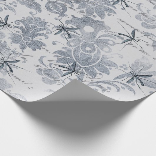Wanze und blaues Grau mit Blumen Geschenkpapier (Ecke)