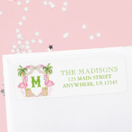 Wappen-Adresse des Watercolor Pink Flamingo Monogr