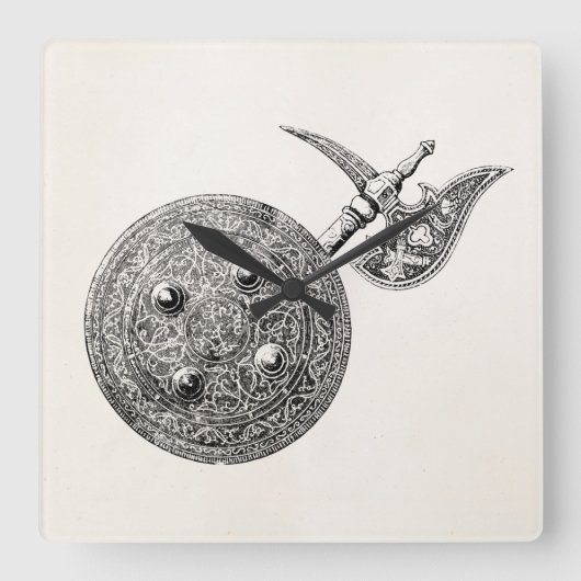 Wappen Axt-Schild-Rüstungs-mittelalterliche Waffe Quadratische Wanduhr (Vorderseite)