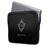 Wappen Black Gray Monogram Name Vintag Monochrome Laptopschutzhülle (Vorderseite Links)