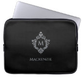 Wappen Black Gray Monogram Name Vintag Monochrome Laptopschutzhülle (Vorderseite)