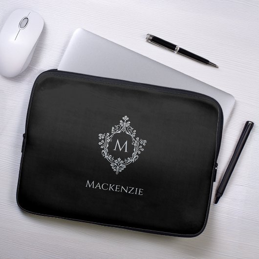 Wappen Black Gray Monogram Name Vintag Monochrome Laptopschutzhülle