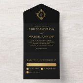 Wappen Black Imitats Gold Elegantes Hochzeitsszena All In One Einladung (Innen Boden)