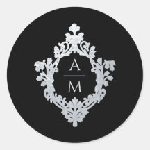Wappen Black Imitats Silver Vintage Wedding Monogr