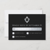 Wappen Black Imitats Silver Wedding Monogram Elega RSVP Karte (Vorderseite)
