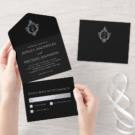 Wappen Black Vintage Wedding Monogram und UAWG All In One Einladung