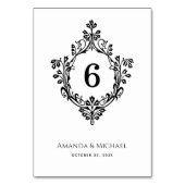 Wappen Black & White Vintag Verziert Elegante Hoch Tischnummer (Vorderseite)