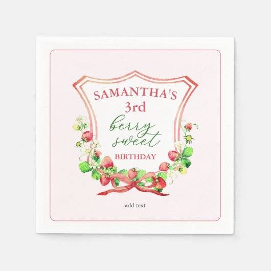 Wappen Bow Berry Sweet Watercolor jedes Alter Gebu Serviette (Vorderseite)