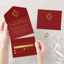 Wappen Burgundy Imitats Gold Elegante Wedding Mono