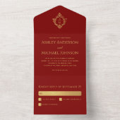 Wappen Burgundy Imitats Gold Elegante Wedding Mono All In One Einladung (Innen Boden)