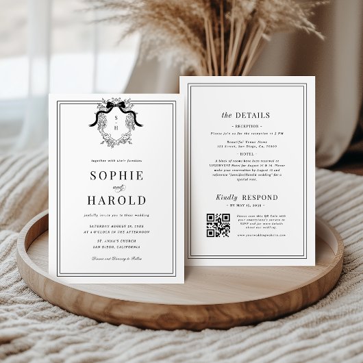 Wappen Coquette Bow Monogram All in one Wedding Einladung