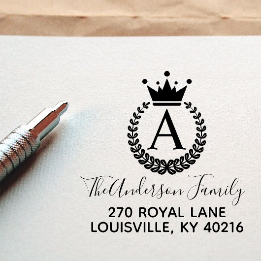 Wappen Crown Wreath Monogram-Rücksendeadresse Gummistempel