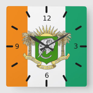 Wappen der Elfenbeinflagge Quadratische Wanduhr