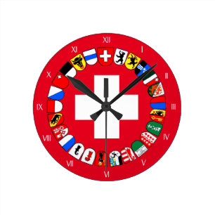 Wappen der Schweizer Bezirke Runde Wanduhr