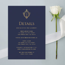 Wappen Details Navy Blue Wedding Monogram Imitate  Begleitkarte