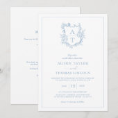 Wappen Dusty Blue Monogram QR Code Hochzeit Einladung (Vorne/Hinten)