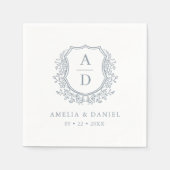 Wappen Dusty Blue Monogram Wedding Elegant Serviette (Vorderseite)