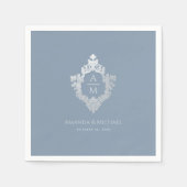 Wappen Dusty Blue Wedding Monogram Elegant Vintag Serviette (Vorderseite)