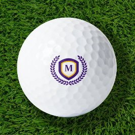 Wappen für lila und Gold Monogram-Logos Golfball