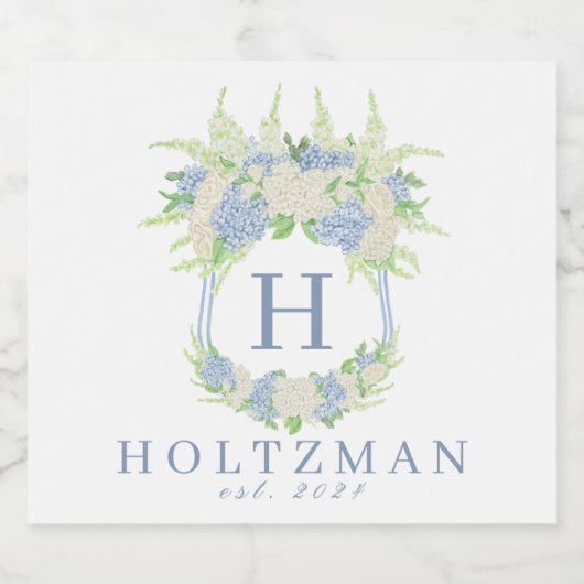 Wappen für Wasserfarben Blau und Weiß Alkoholflaschenetikett (Einzelnes Label)