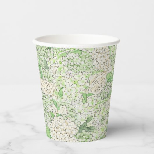 Wappen für Wasserfarben Grün und Weiß-Hydrangea Pappbecher (Vorderseite)