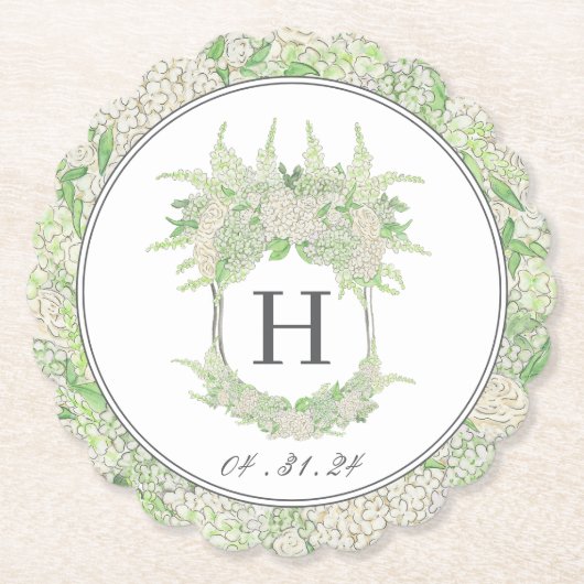Wappen für Wasserfarben Grün und Weiß-Hydrangea Untersetzer (Vorderseite)