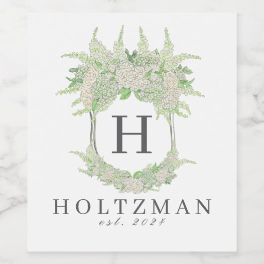 Wappen für Wasserfarben Grün und Weiß-Hydrangea Weinetikett (Einzelnes Label)