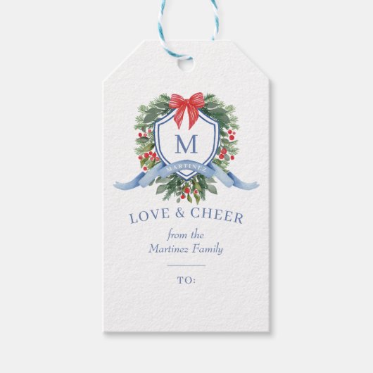 Wappen für Wasserfarben mit Winter Greenery & Bow Geschenkanhänger (Vorderseite)