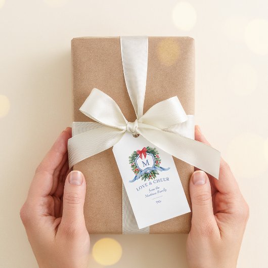Wappen für Wasserfarben mit Winter Greenery & Bow Geschenkanhänger