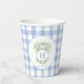 Wappen Gingham: Aquarell Blau und Weiße Hydrangea Pappbecher (Rückseite)