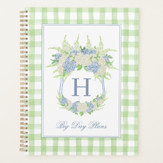 Wappen Gingham: Aquarell Blau und Weiße Hydrangea Planer (Vorderseite)