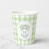 Wappen Gingham Watercolor Green and White Hydrange Pappbecher (Rückseite)