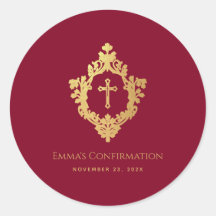 Wappen Girl Confirmation Burgundy Imitats Gold Vin
