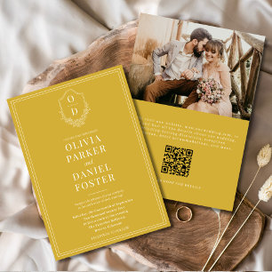 Wappen Gold Champagne QR Code Foto Hochzeit Einladung