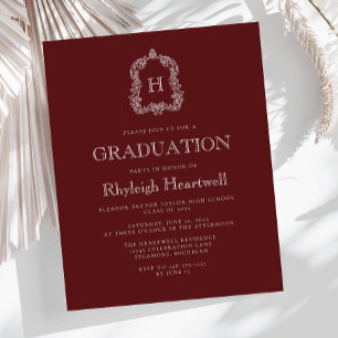 Wappen Graduation Party Budget Burgundy Monogram
