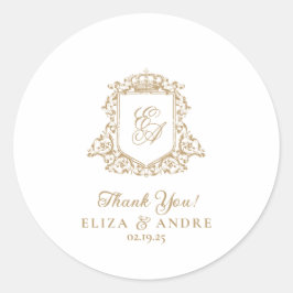 Wappen-Hochzeit in Gold und White Royal Runder Aufkleber