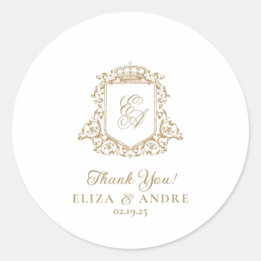 Wappen-Hochzeit in Gold und White Royal Runder Aufkleber (Vorderseite)