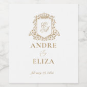 Wappen-Hochzeit in Gold und White Royal Weinetikett (Einzelnes Label)